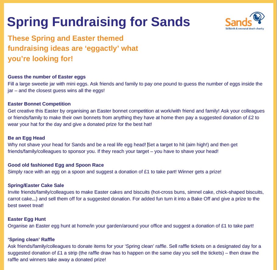 Fundraising ideas this Easter Sands Saving babies' lives